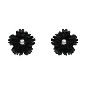 Sterling Silver Whitby Jet Tiny Petal Stud Earrings. E1329.