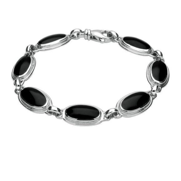 Sterling Silver Whitby Jet Ribbed Oval Four Piece Set. S014 