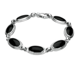Sterling Silver Whitby Jet Ribbed Oval Four Piece Set. S014 