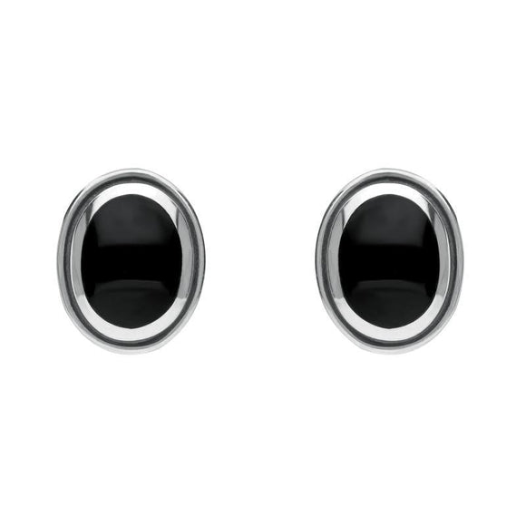 Sterling Silver Whitby Jet Ribbed Oval Four Piece Set. S014 