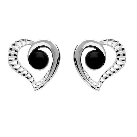 Sterling Silver Whitby Jet Ridged Heart Two Piece Set. S021