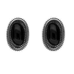 Sterling Silver Whitby Jet Ridged Oval Stud Earrings E1909