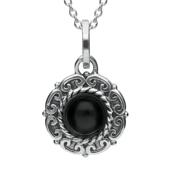 Sterling Silver Whitby Jet Rope Edge Beaded Two Piece Set