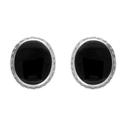 Sterling Silver Whitby Jet Rope Edge Oval Stud Earrings. E023. 