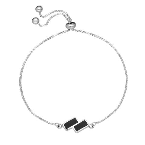 Sterling Silver Whitby Jet Round Adjustable Chain Bracelet, B1145
