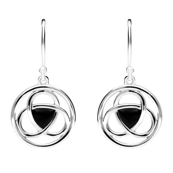 Sterling Silver Whitby Jet Round Celtic Knot Hook Earrings E2310