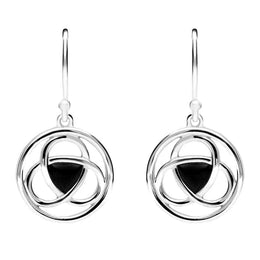 Sterling Silver Whitby Jet Round Celtic Knot Hook Earrings E2310