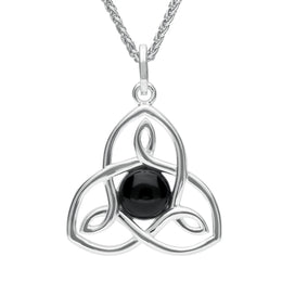 Sterling Silver Whitby Jet Round Celtic Knot Necklace P3128