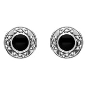 Sterling Silver Whitby Jet Round Celtic Stud Earrings E149