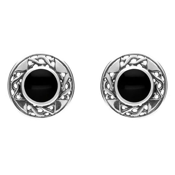 Sterling Silver Whitby Jet Round Celtic Stud Earrings E149