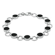 Sterling Silver Whitby Jet Nine Stone Round Ring Bracelet B537