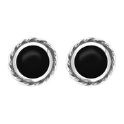 Sterling Silver Whitby Jet Round Twist Edge Stud Earrings. E134.
