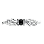 Sterling Silver Whitby Jet Scroll Bead Brooch. M045.