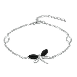 Sterling Silver Whitby Jet Single Butterfly Bracelet B999
