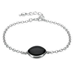 Sterling Silver Whitby Jet Single Wide Marquise Bracelet B1001