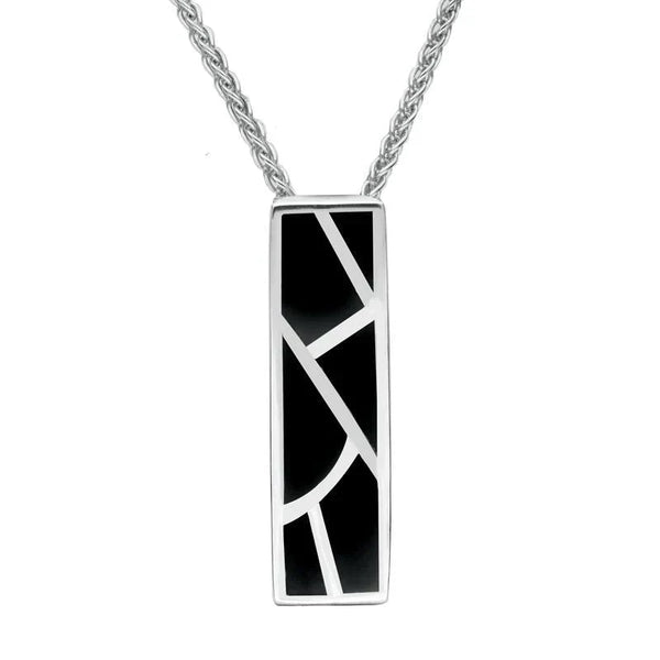 Sterling Silver Whitby Jet Six Stone Oblong Shaped Necklace. P920