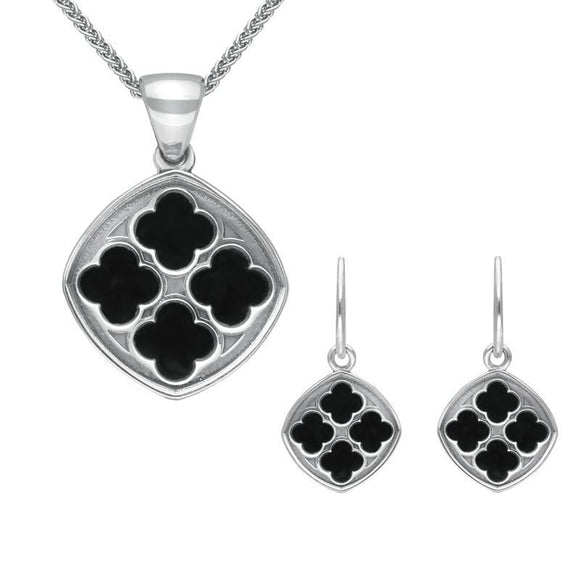 Sterling Silver Whitby Jet Small Abbey Window Cushion Two Piece Set, S060.