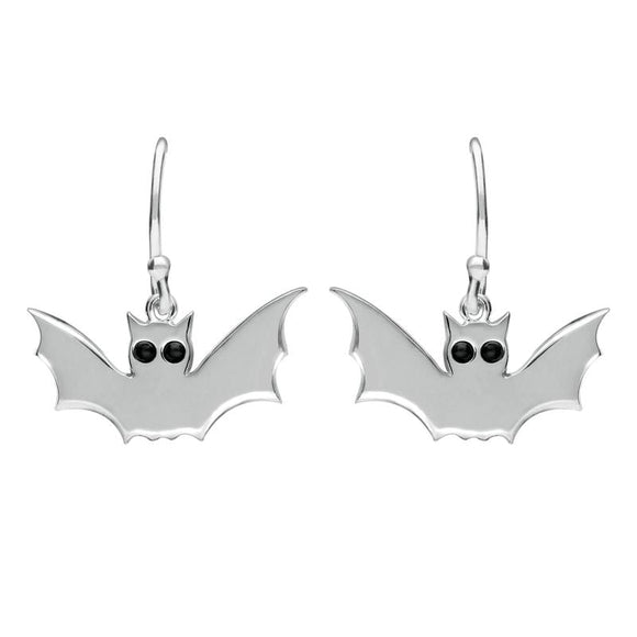 Sterling Silver Whitby Jet Small Bat Hook Earrings. E1767.