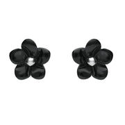 Sterling Silver Whitby Jet Small Flower Stud Earrings. E1324.