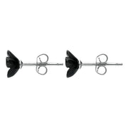 Sterling Silver Whitby Jet Small Flower Stud Earrings. E1324.