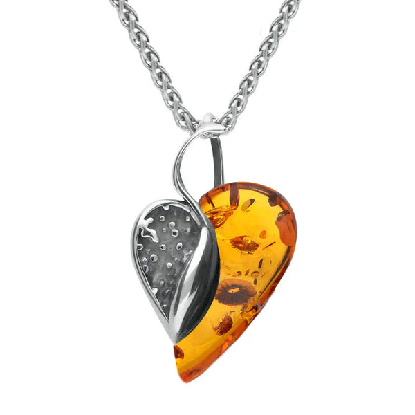 Sterling Silver Amber Small Swirl Heart Necklace