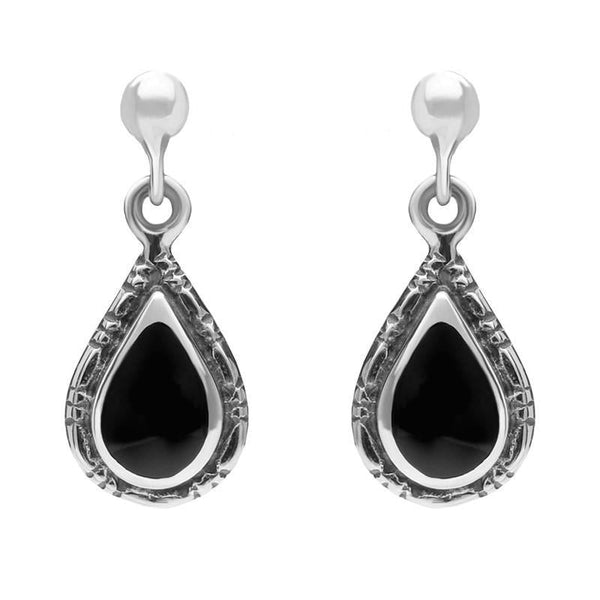 Sterling Silver Whitby Jet Small Pear Drop Earrings E142