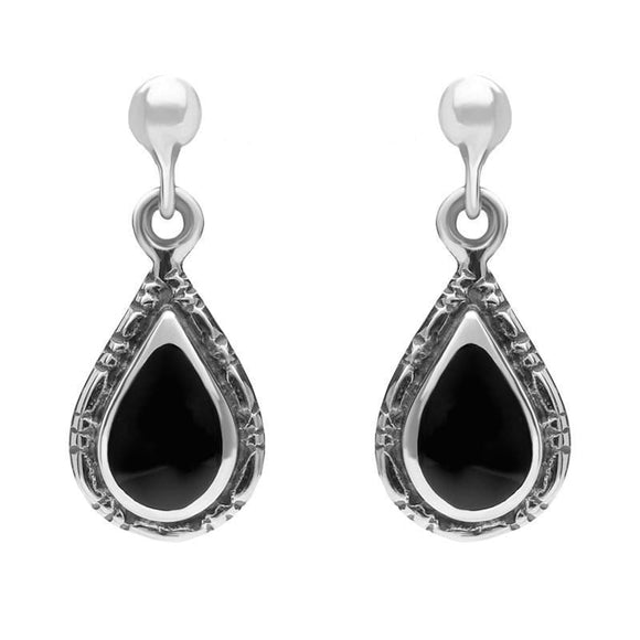 Sterling Silver Whitby Jet Small Pear Drop Earrings E142