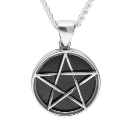 Sterling Silver Whitby Jet Small Pentagram Necklace, P1864.