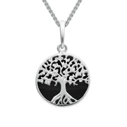 Sterling Silver Whitby Jet Small Round Tree of Life Two Piece Set