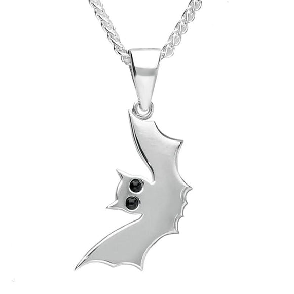 Sterling Silver Whitby Jet Small Side Bat Necklace