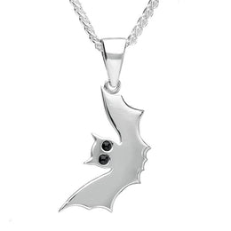 Sterling Silver Whitby Jet Small Side Bat Necklace