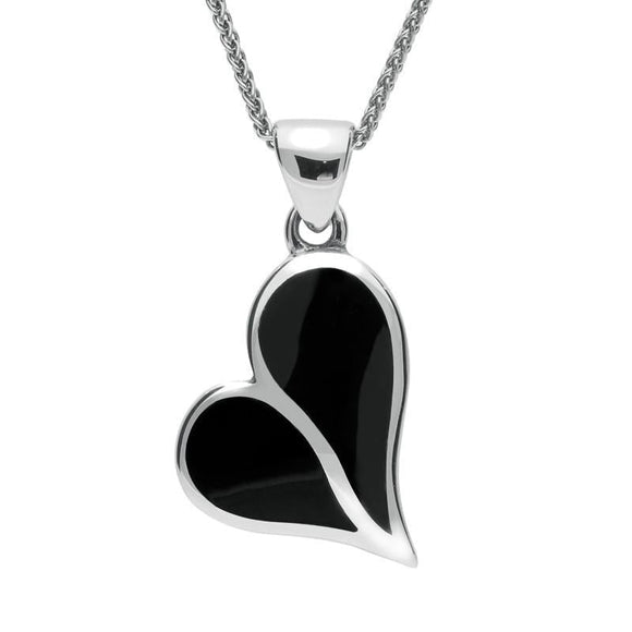 Sterling Silver Whitby Jet Split Heart Necklace P575