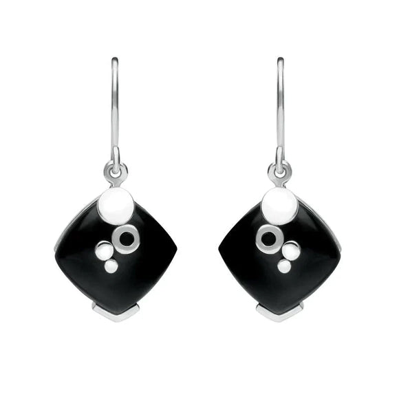 Sterling Silver Whitby Jet Square Bubble Detail Earrings E1253