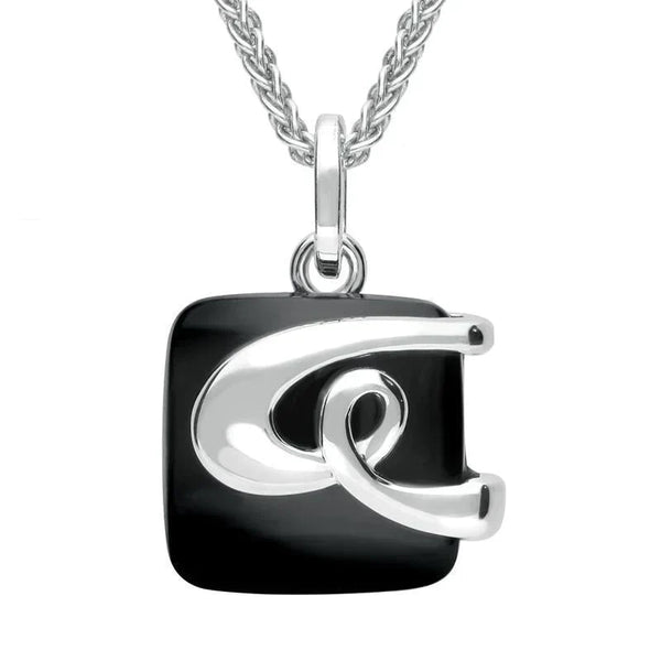 Sterling Silver Whitby Jet Square Knot Necklace P2605