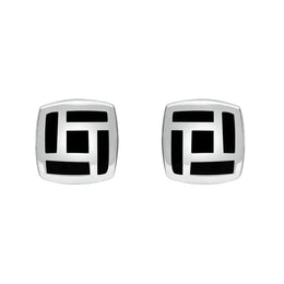 Sterling Silver Whitby Jet Tile Cushion Stud Earrings. E1052.