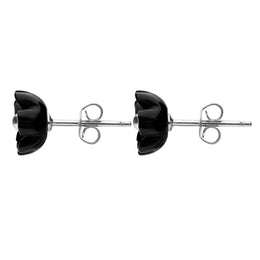 Sterling Silver Whitby Jet Petite Petal Stud Earrings. E1326.