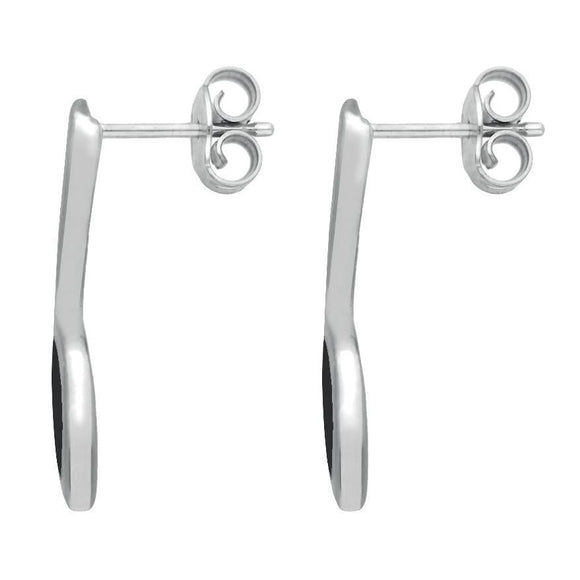 Sterling Silver Whitby Jet Toscana Long Marquise Stud Earrings. E1185.