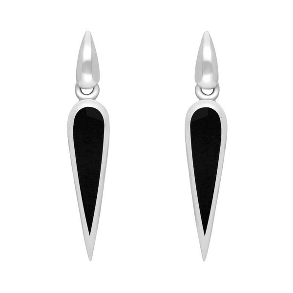 Sterling Silver Whitby Jet Toscana Slim Pear Drop Earrings E1123
