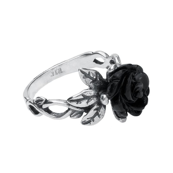 Sterling Silver Whitby Jet Tuberose Rose Leaf Twist Ring R728