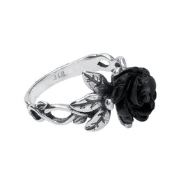 Sterling Silver Whitby Jet Tuberose Rose Leaf Twist Ring R728