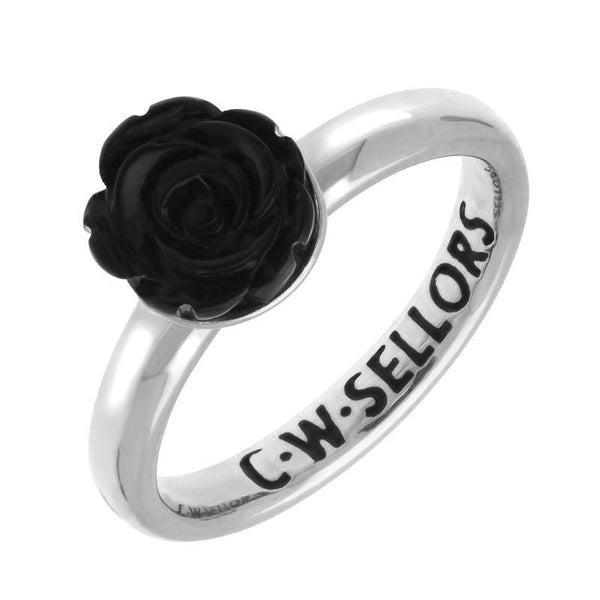 Sterling Silver Whitby Jet Tuberose Rose Ring R629