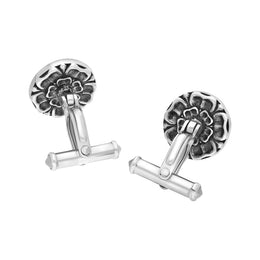 Sterling Silver Whitby Jet Tudor Rose Back Cufflinks