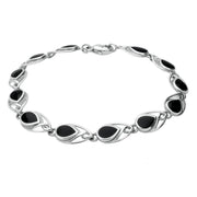 Sterling Silver Whitby Jet Pear Shaped Celtic Bracelet B599