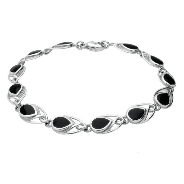 Sterling Silver Whitby Jet Pear Shaped Celtic Bracelet B599