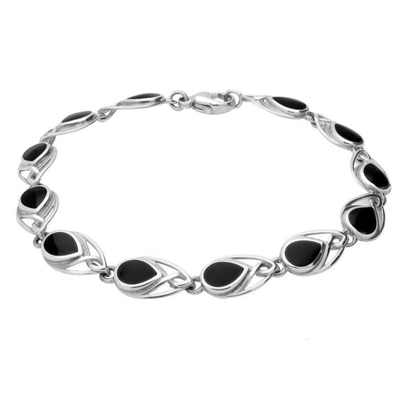 Sterling Silver Whitby Jet Pear Shaped Celtic Bracelet B599