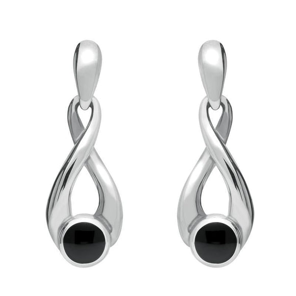 Sterling Silver Whitby Jet Eternity Loop Drop Earrings