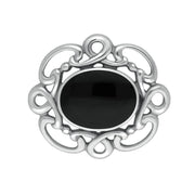 Sterling Silver Whitby Jet Twisted Rope Edge Brooch M120