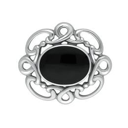 Sterling Silver Whitby Jet Twisted Rope Edge Brooch M120