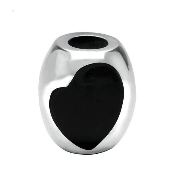 Sterling Silver Whitby Jet Two Stone Large Heart Charm G507