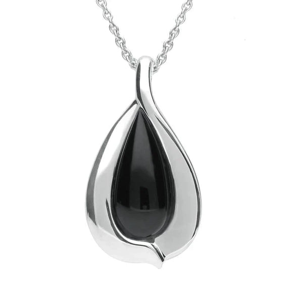 Sterling Silver Whitby Jet Wide Edge Pear Two Piece Set. S038